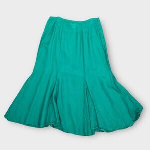 80s Shirtstrings‎ II California Green Swing Hem Knee Length Rayon Skirt Large 14
